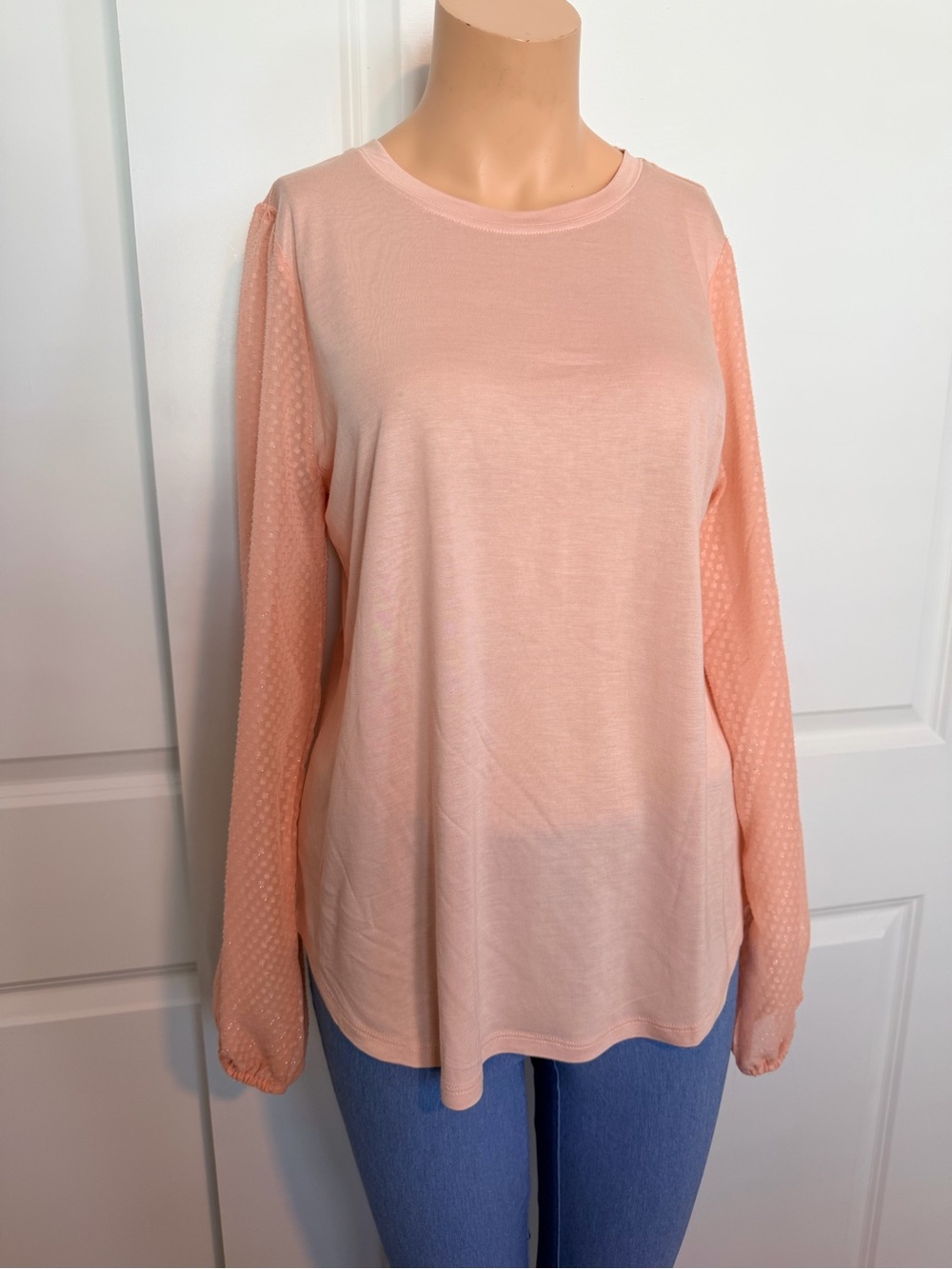 Michael Kors Peach Pink Long-Sleeve Sheer Dot Blouse